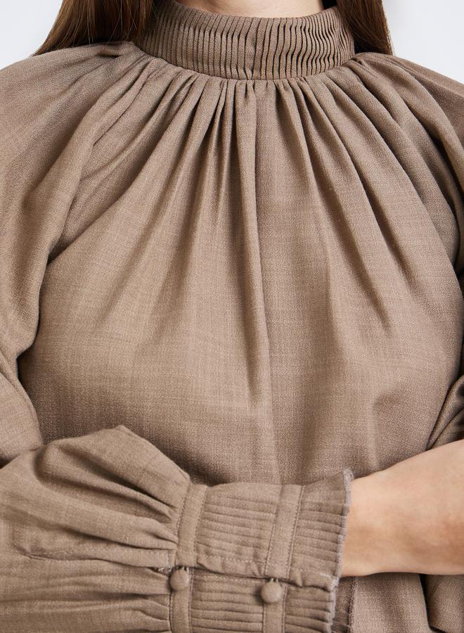 ستايلي بلوزة مزينة بكسرات وأكمام بالون - Image 3